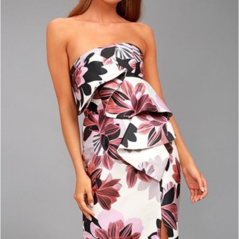 KEEPSAKE the Label Strapless Floral Dress in Pink and Black
